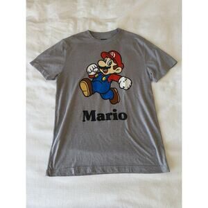 Super Mario Men's T-Shirt Tee Size S Gray Mario Graphic Top Short Sleeve 2022